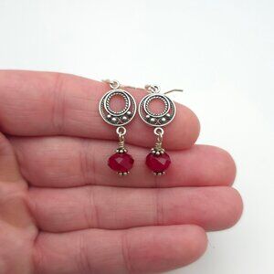 Sterling Silver Faceted Red Stone Earrings A465